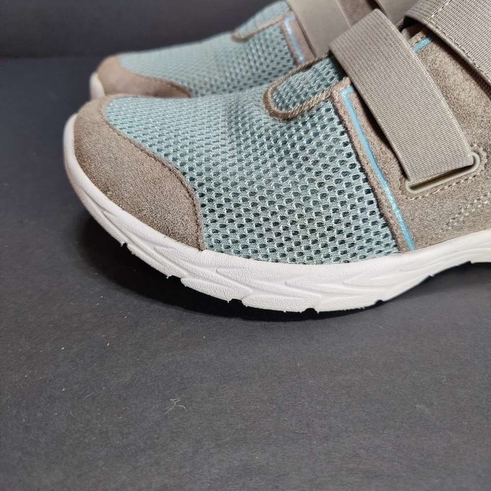 VIONIC Brisk Ema Gray Leather Blue Knit Adjustable Strap Sneaker Women's Size 9 - Picture 6 of 9